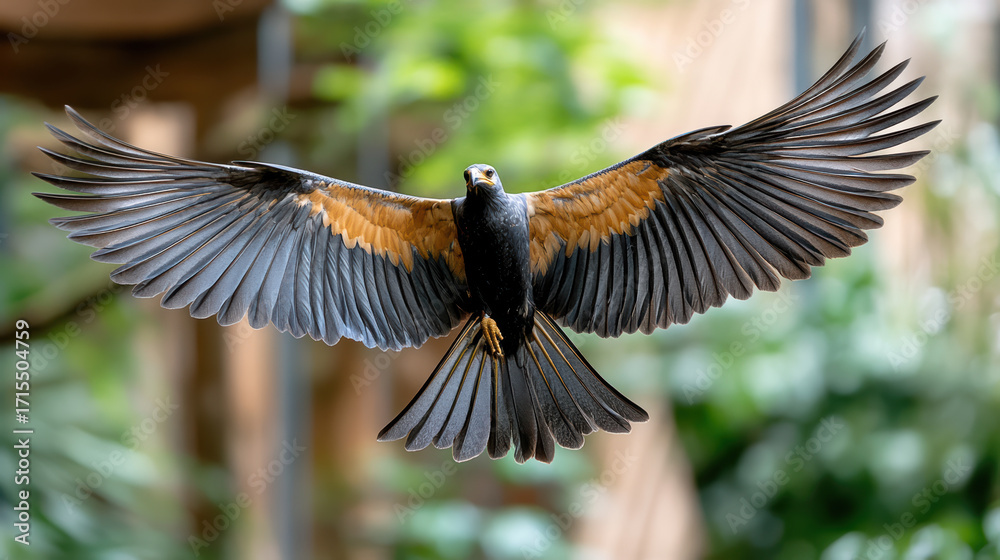 Obraz premium Majestic bird with wide wings spread, showcasing vibrant colors and intricate feather patterns