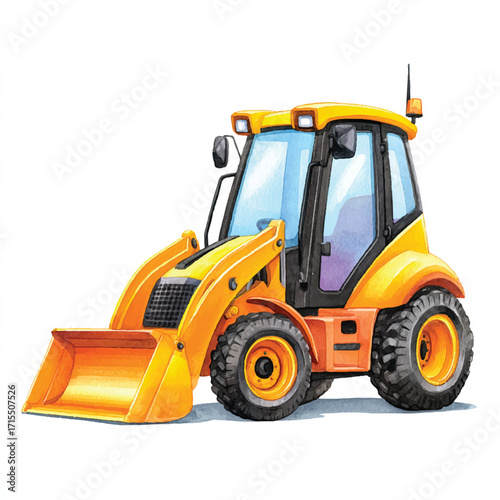 Yellow front end loader construction vehicle cartoon illustration.