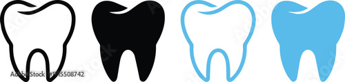 Vector art of four tooth icons in different colors for dentistry