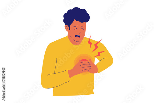 Illustration of Heart Attack and Chest Pain. Man Suffering from a Cardiac Emergency, a Warning Sign for Cardiovascular Disease