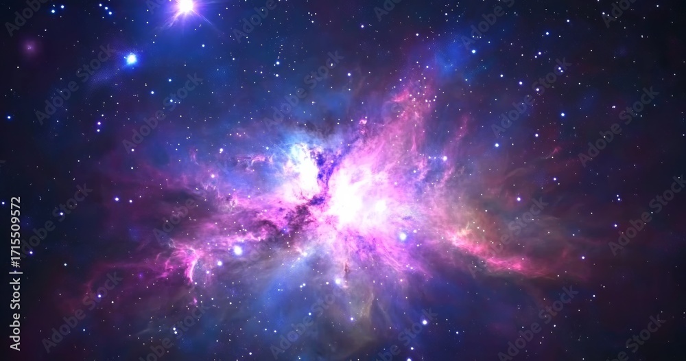 Fototapeta premium Vibrant nebula with glowing pink and purple clouds, surrounded by stars in deep space
