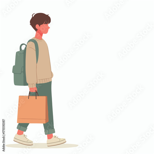 Vector a teenager carrying a shopping bag