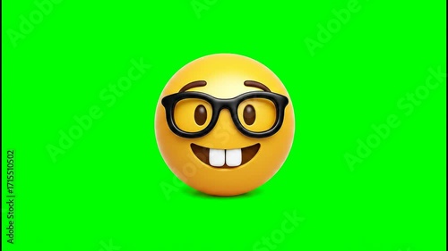 Smiling Face with Glasses Static on Green Screen