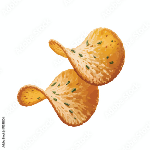 Continuous Simple black line art drawing of a potato chips in a minimalist style on a white background.