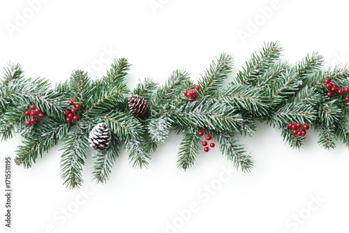 Wallpaper Mural Christmas fir branch with red berries and pinecones on white background Torontodigital.ca