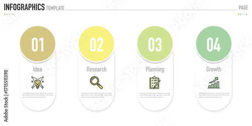 Rectangular infographic template or element with 4 step, process, option, colorful rectangle, icons, triangle, paper origami, button, tag, circle, circular, square bar for sale slide, internet planner