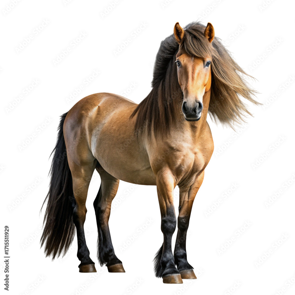 Obraz premium Majestic Brown Horse with Flowing Mane on Transparent Background Full Body View