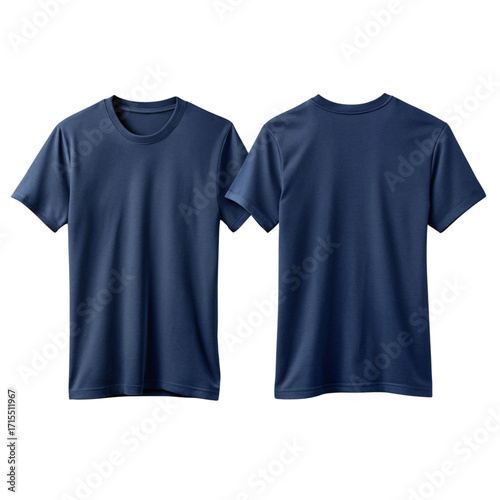 Navy Blue Crew Neck TShirt Front and Back on Transparent Background Mockup