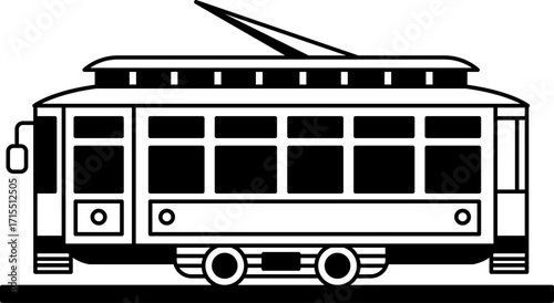 black and white isolate illustration of a trolley car
