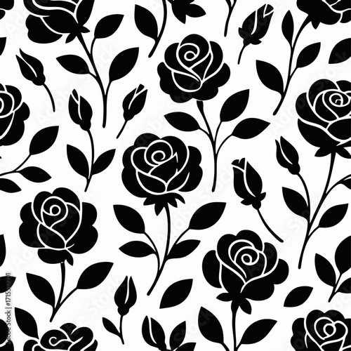 Black Rose Silhouette Seamless Pattern