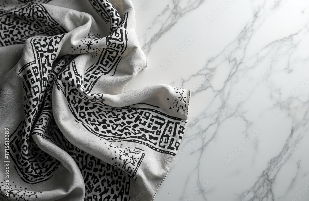 Obraz premium Close-up of black, white patterned Keffiyeh fabric with classic fishing net design. Traditional Arab accessory, possibly Kuffiyeh Shemagh scarf, features detailed texture on woven material.