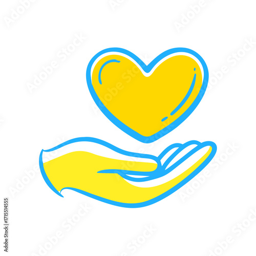 Hand holding yellow heart symbol in minimalist design  