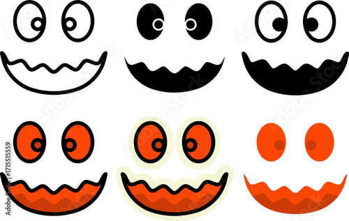 Set of spooky halloween ghost face icon