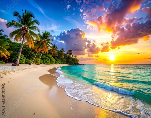 tropical beach with palm trees