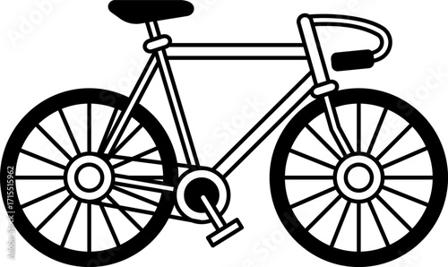 black and white isolate illustration of a cartoon bicycle