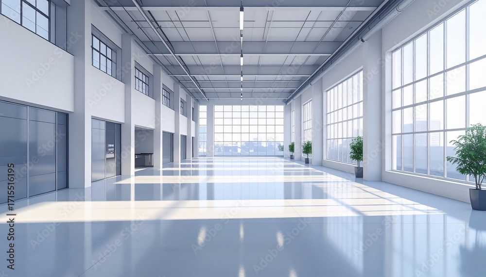 Fototapeta premium Modern Architectural Interior with Bright Sunlight and Spacious, Open Design