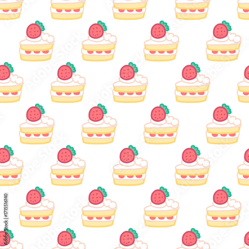 Cute Strawberry Cream Cake Sweet Dessert Pattern. Cute and sweet dessert design perfect for bakery, sweets, or food-themed projects.