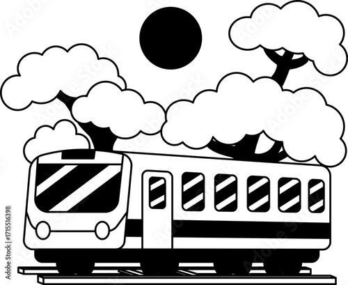 black and white isolate illustration of A cartoon train