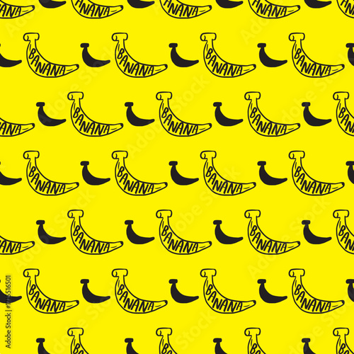 Minimalist Fruit Yellow Banana Doodle Pattern. Trendy seamless pattern featuring banana fruits, Ideal for fruit-themed packaging, textiles, wallpapers, and digital prints.