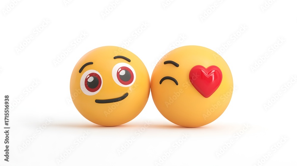 Obraz premium A cheerful emoji with heart-shaped eyes, smiling broadly, on a white background