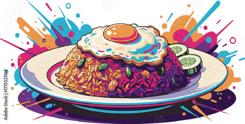 Delicious Nasi Goreng A Colorful Illustration of Indonesian Fried Rice with Egg and Vegetables