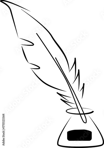 Elegant Quill Pen and Inkwell - Writing, Calligraphy, Vintage Illustration