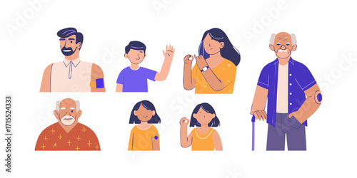 Diverse group of people of different ages wearing medical devices for health monitoring and assistance