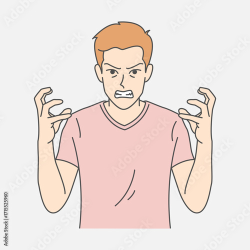 Illustration of an angry man gripping the air in frustration with an intense expression and tense body language