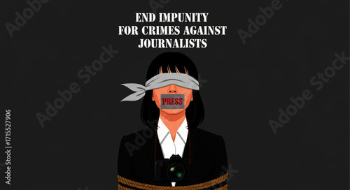 Blindfolded Journalist with Gagged Mouth and Bound Hands