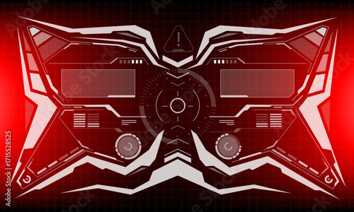 HUD sci-fi interface screen view white circular geometric design virtual futuristic technology creative display on red vector