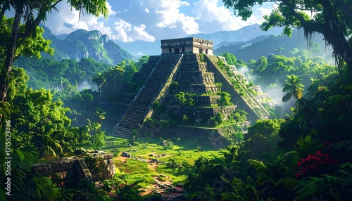 Mayan Pyramid Jungle Landscape