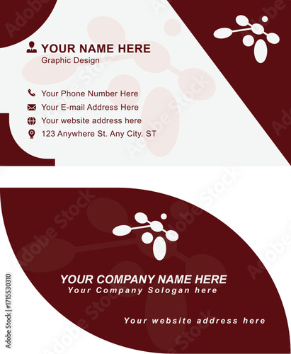 Double-sided creative maroon and white Color modern Combination Creative business card design. Portrait and landscape orientation. maroon color card inspiration.