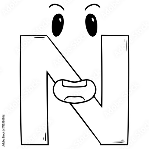 N uppercase Alphabet Character illustration hand drawn outline vector