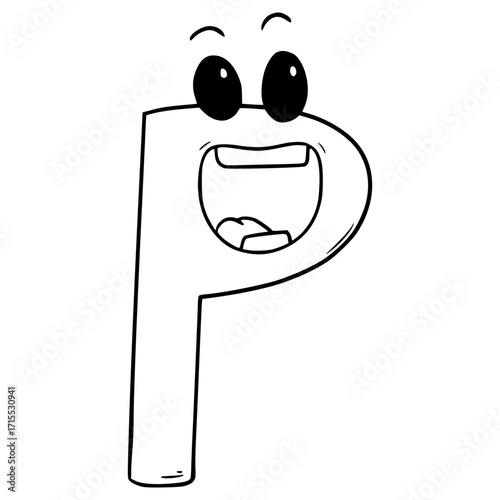 P uppercase Alphabet Character illustration hand drawn outline vector