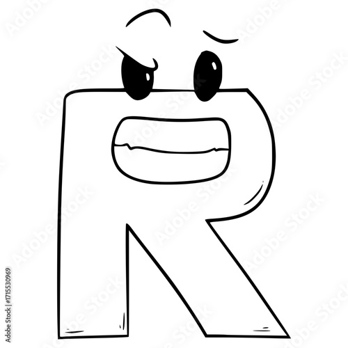 R uppercase Alphabet Character illustration hand drawn outline vector