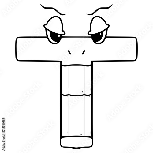T uppercase Alphabet Character illustration hand drawn outline vector