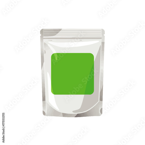 Blank White Doypack Packaging with Green Label.