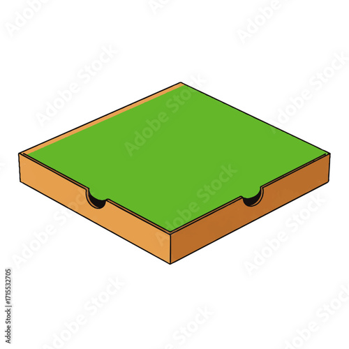 Green Pizza Box Packaging Illustration on White Background.