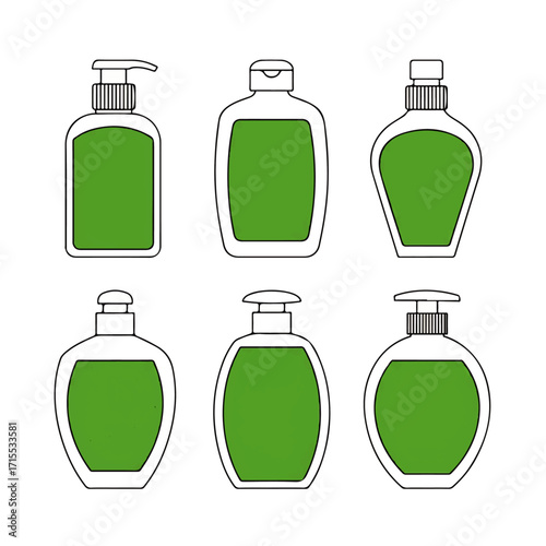 Outline Vector Bottles for Liquid Soap Shampoo and Lotion Products.