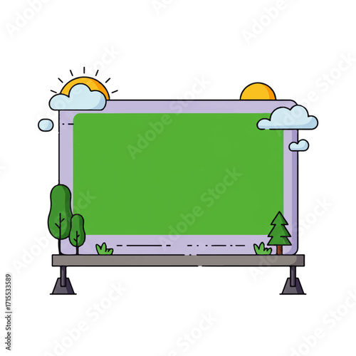 Outdoor Digital Screen with Green Screen Placeholder and Nature Elements.