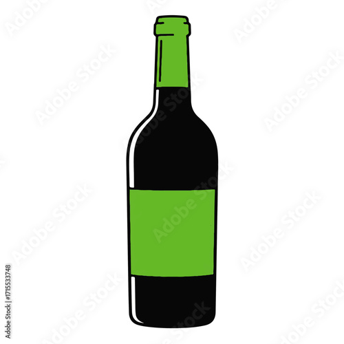 Simple Wine Bottle Illustration with Green Label.