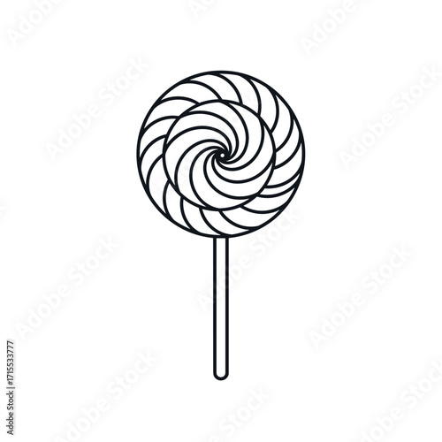A classic spiral lollipop on a stick with a simple outline drawing.