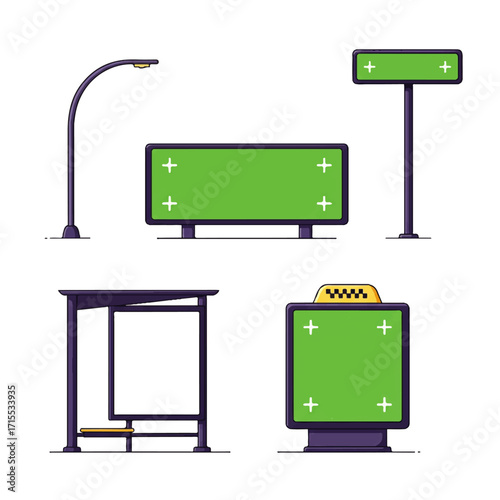 Urban Advertising Mockup Set with Green Screens.