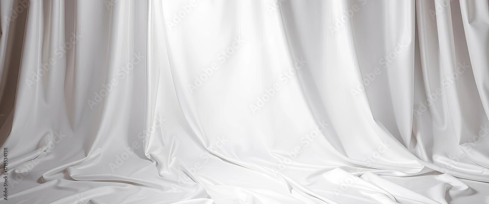 Naklejka premium Smooth, luxurious white satin fabric backdrop, bright, shiny