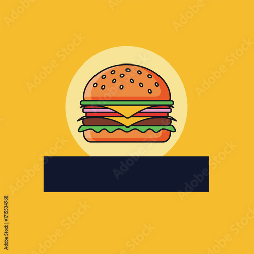 A delicious juicy burger with lettuce cheese and a bun on a yellow background.