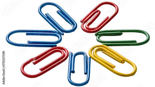 Colorful Paperclips Arranged in a Circular Pattern on Transparent Background