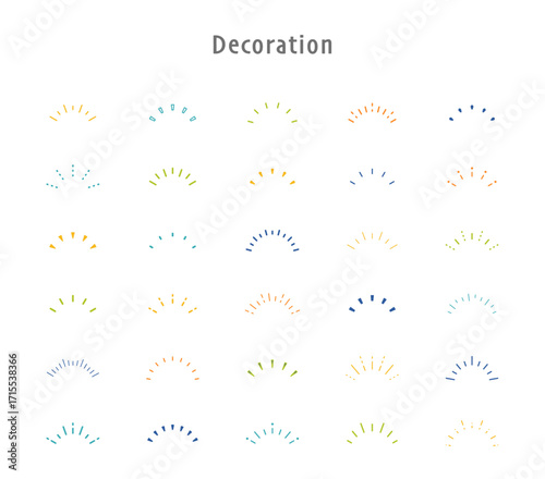 気づき　アクセント　サンバースト　集中線　半円　イラスト　ベクター　セット　バリエーション　素材　背景