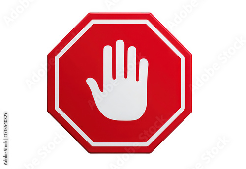 Red stop sign featuring a white hand symbol.