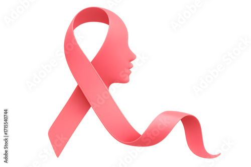 Pink ribbon shaped like a woman s profile symbolizing breast cancer awareness and support isolated on transparent background