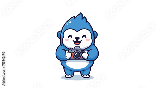 Cartoon Character Holding a Camera, Ready to Take a Picture in Studio, Cheerful Mascot Illustration, Fun and Creative Environment